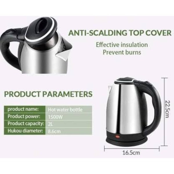2.0L Electric Kettle – Stainless Steel, Auto Shut-Off, LED Display, 1000W